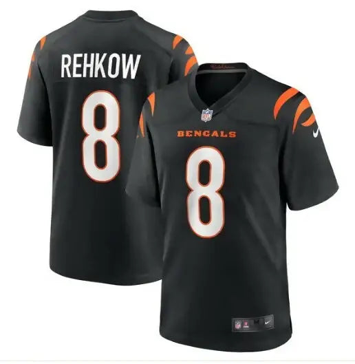 Black and orange Cincinnati Bengals Ryan Rehkow Nike Game Jersey number 8