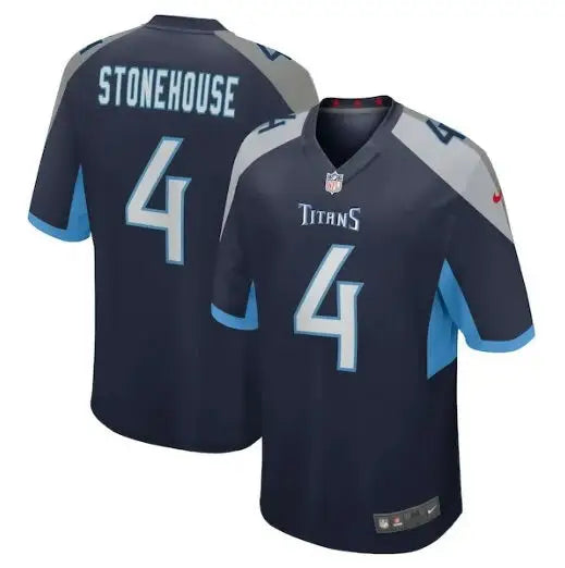 Dark blue and light blue Ryan Stonehouse Tennessee Titans Nike Game Player Jersey with number 4