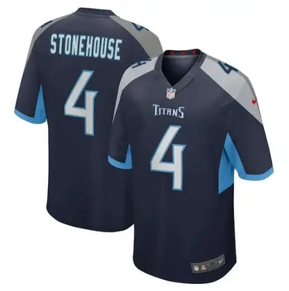 Dark blue and light blue Ryan Stonehouse Tennessee Titans Nike Game Player Jersey with number 4