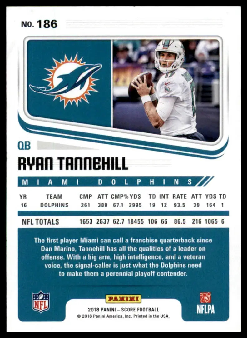 Ryan Tannehill football card from 2018 Score Miami Dolphins product for collectors