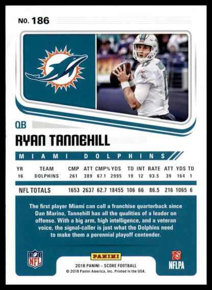 Ryan Tannehill football card from 2018 Score Miami Dolphins product for collectors