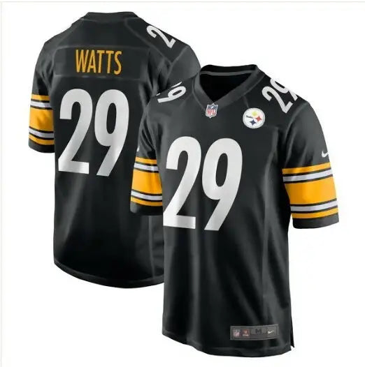 Black Pittsburgh Steelers Ryan Watts #29 Nike Game Jersey displayed in product image