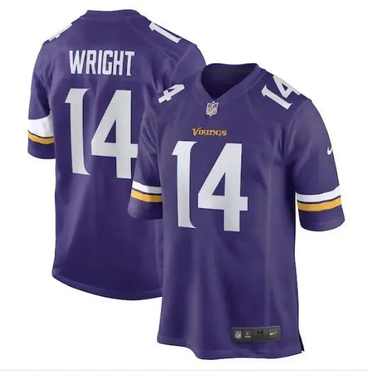 Two purple Minnesota Vikings Ryan Wright Nike Game Player Jerseys with number 14