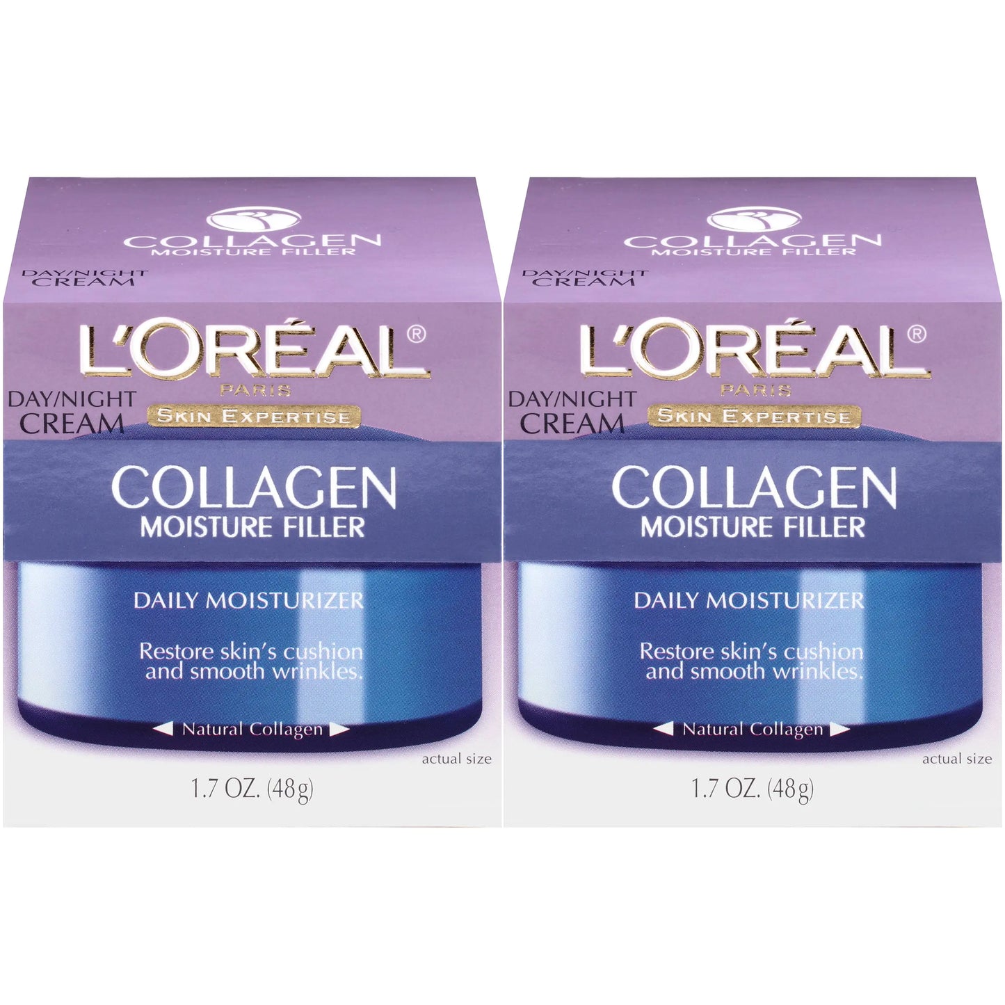 LOreal Paris Skincare Collagen Face Moisturizer Day and Night Cream Anti-Aging Face Neck and Chest Cream to smooth skin and reduce wrinkles 1.7 oz Pack of 2