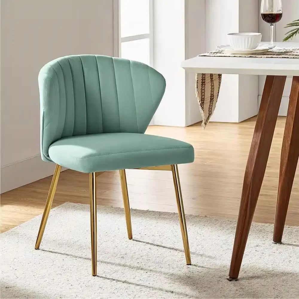 Sage Green Velvet Upholstered Wingback Accent Side Chair with Gold Metal Legs - Living Room > Accent Chairs