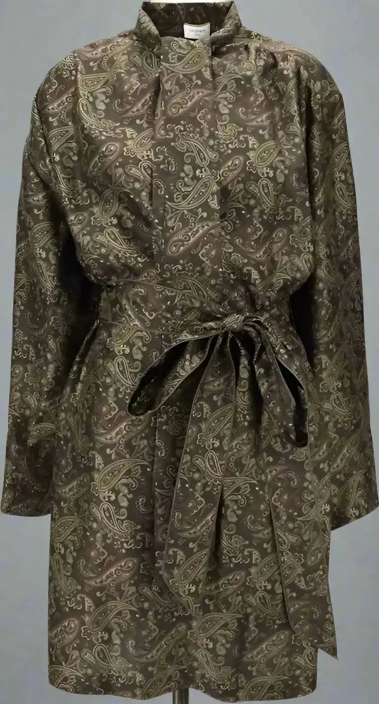 Saint Laurent brown certified silk short dress with paisley print and stand-up collar