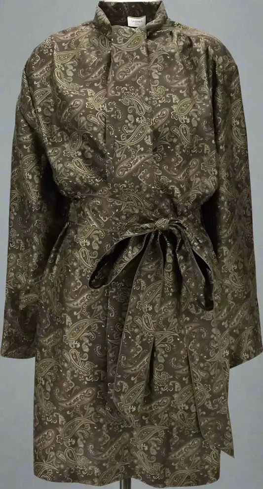 Saint Laurent brown certified silk short dress with paisley print and stand-up collar