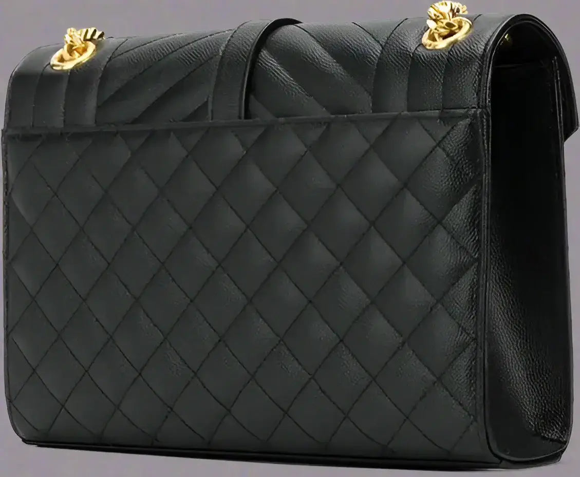 Black quilted leather Saint Laurent Envelope Medium Bag with gold chain strap