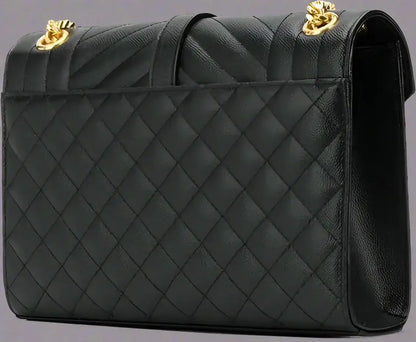 Black quilted leather Saint Laurent Envelope Medium Bag with gold chain strap