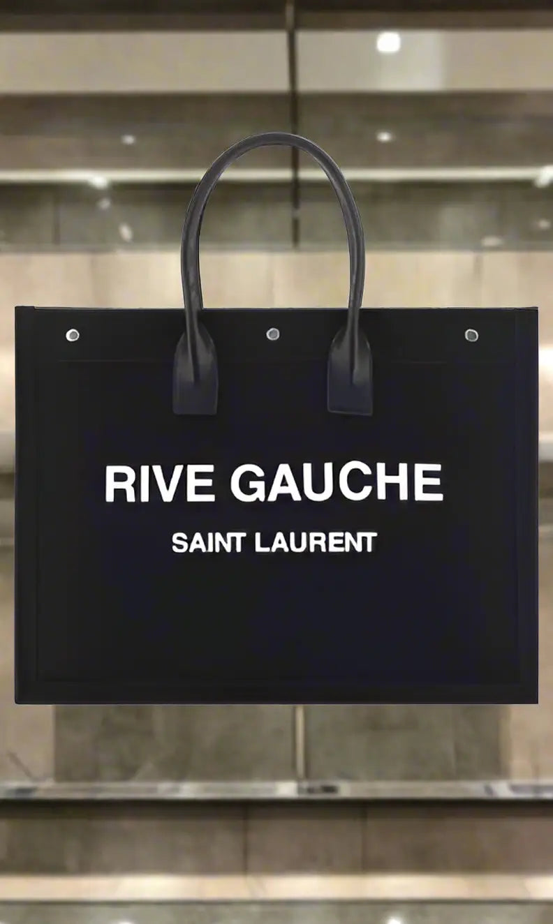 Black rectangular tote bag with two top handles from Saint Laurent RIVE GAUCHE collection
