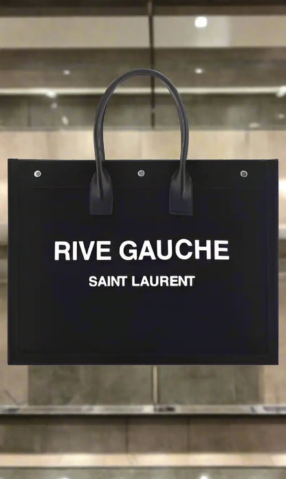 Black rectangular tote bag with two top handles from Saint Laurent RIVE GAUCHE collection