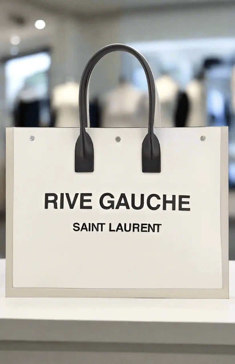 White Saint Laurent Rive Gauche tote bag with black handles for Saint Laurent RIVE GAUCHE handbags