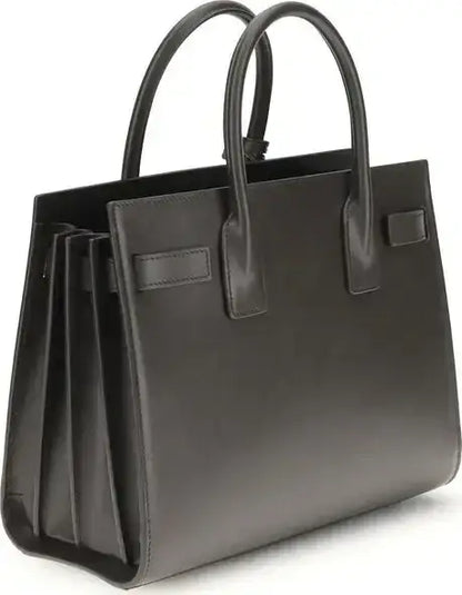 Dark grey patent leather Saint Laurent Sac De Jour Baby handbag with top handles