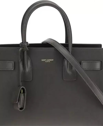 Dark grey leather Saint Laurent Sac De Jour Baby handbag with top handles and shoulder strap