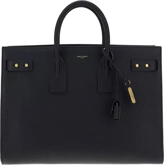 Black leather Saint Laurent Sac De Jour bag with top handles and gold hardware