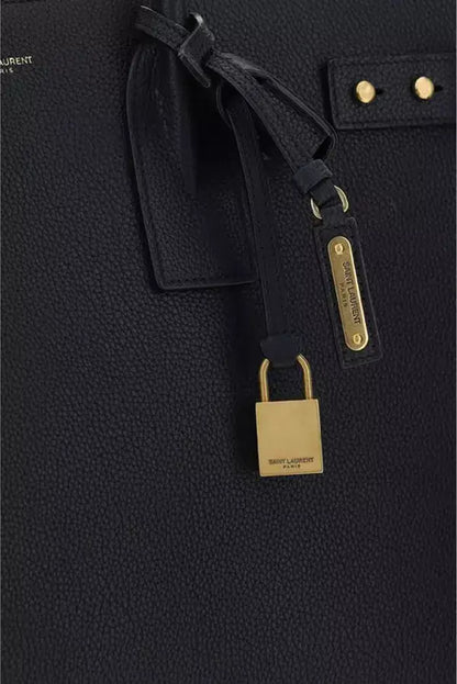 Black textured leather Saint Laurent Sac De Jour bag with gold hardware details