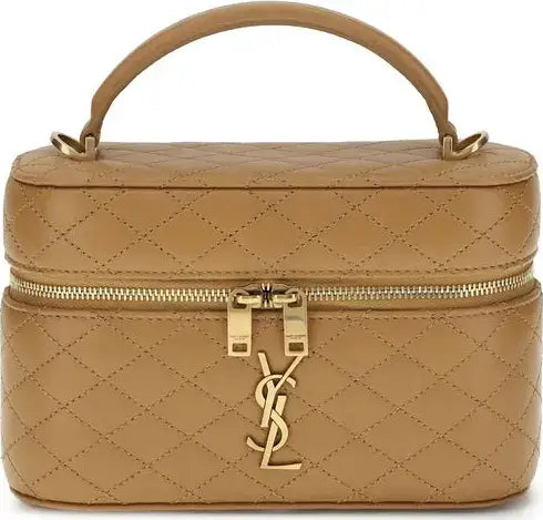 Light brown quilted leather Vanity Gaby Leather handbag with gold hardware and YSL logo