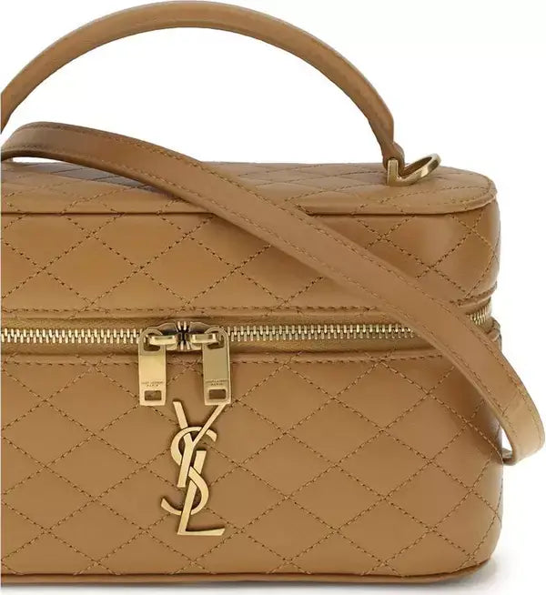 Quilted camel leather Vanity Gaby handbag with gold-tone hardware and YSL logo