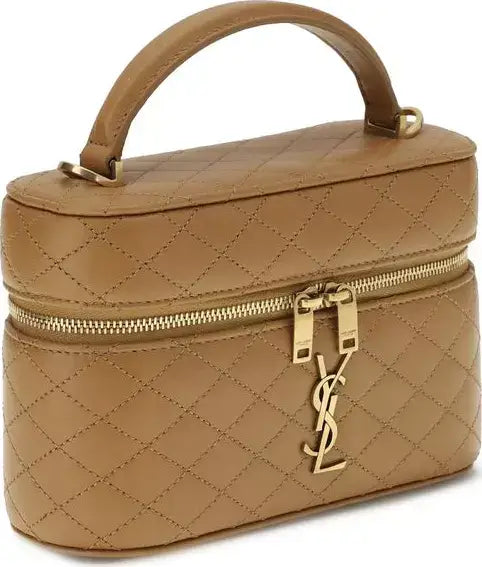 Quilted tan leather Vanity Gaby handbag with top handle and gold-tone hardware
