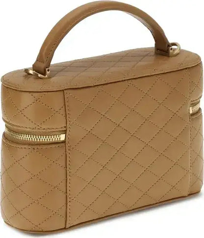 Tan quilted leather Vanity Gaby handbag with top handle and gold-tone hardware