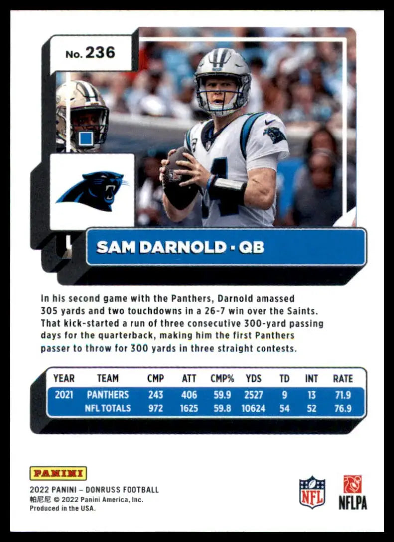 Sam Darnold football card from 2022 Donruss Carolina Panthers collection