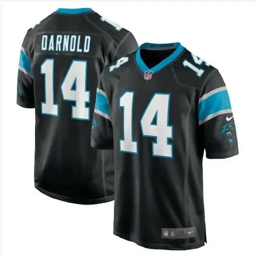 Black Sam Darnold Carolina Panthers Nike Game Player Jersey on display
