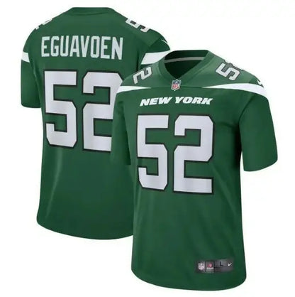 Green New York Jets Nike Game Jersey with number 52 for Sam Eguavoen in Gotham Green