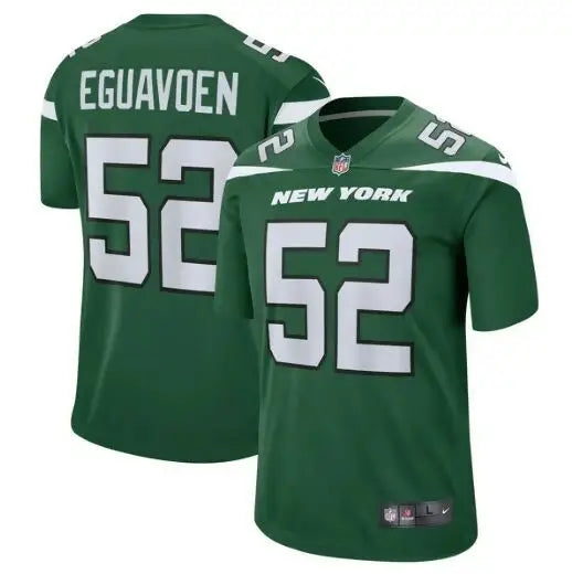 Green New York Jets Nike Game Jersey with number 52 for Sam Eguavoen in Gotham Green