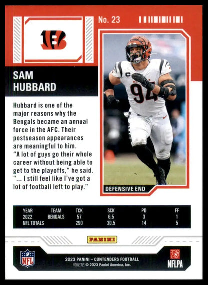 Football trading card for Sam Hubbard from Panini Contenders 2023 Cincinnati Bengals season