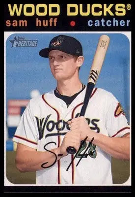 Baseball card of Sam Huff from Topps Heritage Minor League 2020 Down East Wood Ducks
