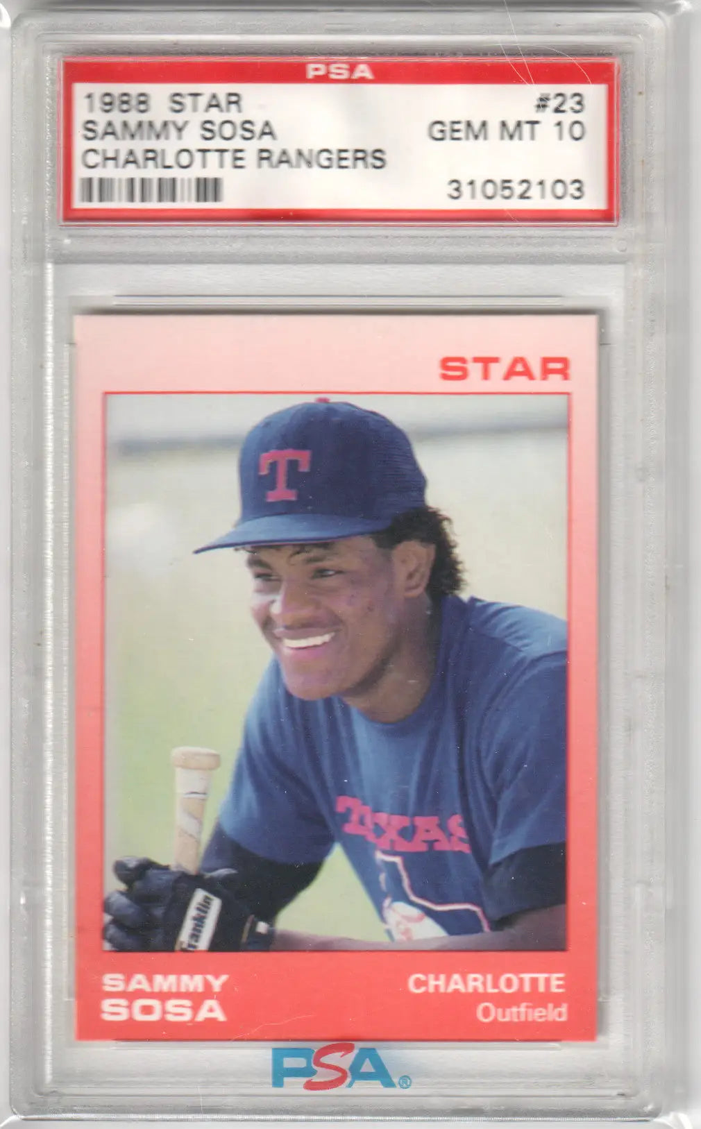Graded Sammy Sosa baseball card from Star Charlotte Rangers collection, Columbia Hobby