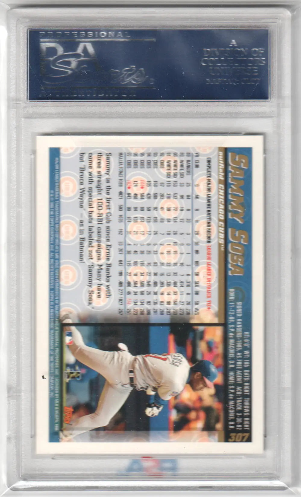 Graded Sammy Sosa baseball card featuring Diamondbacks inaugural PSA 10 GEM MINT from Columbia Hobby