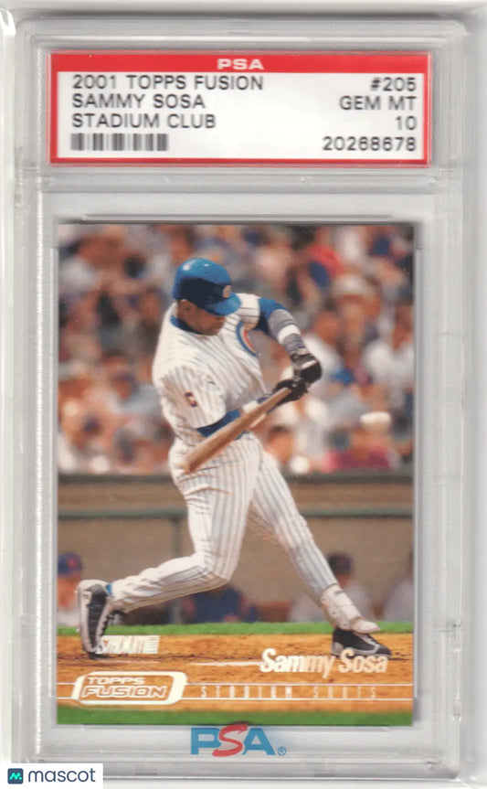 Graded Sammy Sosa Columbia Hobby Stadium Club PSA Topps Fusion baseball card in PSA 10