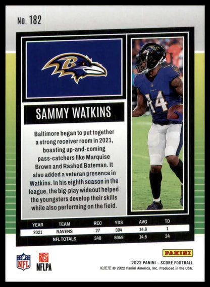 Sammy Watkins football card from 2022 Score Gold Baltimore Ravens collection