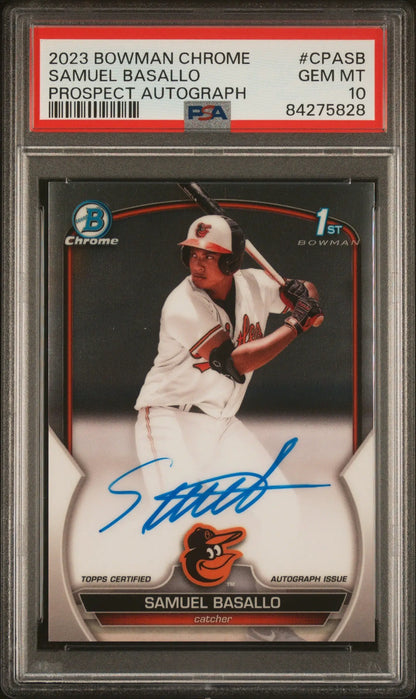 Samuel Basallo 2023 Bowman Chrome Auto PSA 10 Gem Mint baseball card