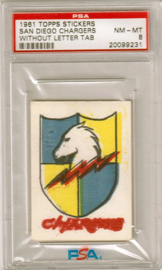 Graded 1961 Topps San Diego Chargers sticker PSA 8 NM-MT for San Diego Chargers fans