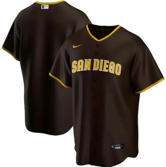 Brown San Diego Padres Nike Road Replica Team Jersey with yellow SAN DIEGO lettering