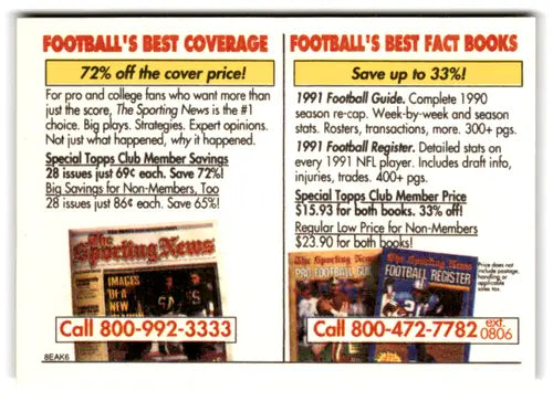 Vintage advertisement for football publications showcasing original gloss San Francisco 49ers and Giants 1991 NFL card
