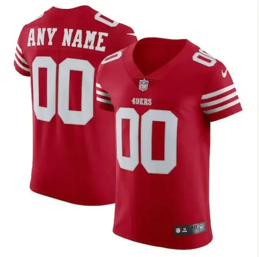 Customizable red NFL San Francisco 49ers Nike Vapor Elite jersey with white numbers and name space