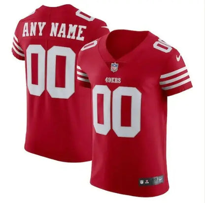 Red San Francisco 49ers Nike Vapor Elite custom football jersey with white numbers and nameplate