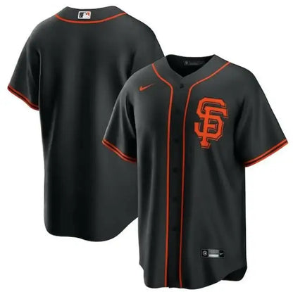 Black and orange San Francisco Giants Nike alternate replica team jersey displayed