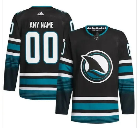 Black San Jose Sharks adidas Alternate Primegreen authentic hockey jersey with shark fin logo