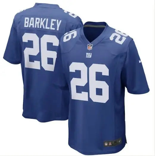 Two blue New York Giants Nike Game Player jerseys with Saquon Barkley number 26