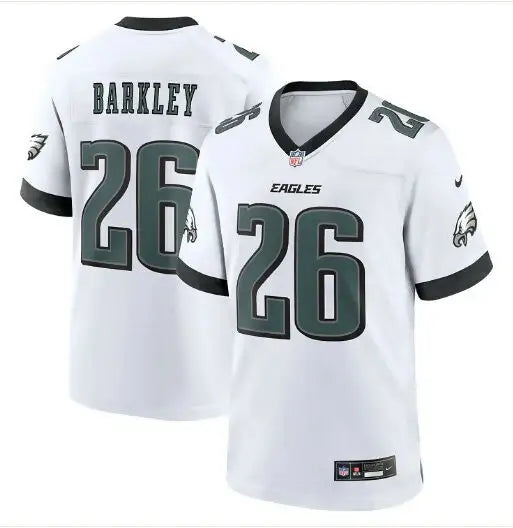 White Saquon Barkley Philadelphia Eagles #26 Nike Alternate Game Jersey on display