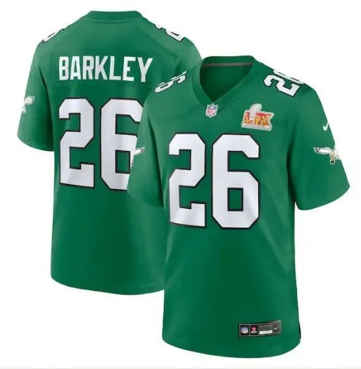 Green Eagles Nike Super Bowl LIX jersey with Barkley 26 back for NFL fans