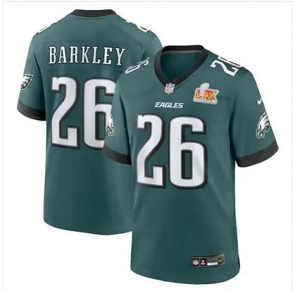 Green Saquon Barkley Philadelphia Eagles Super Bowl LIX jersey with 26 on front and back