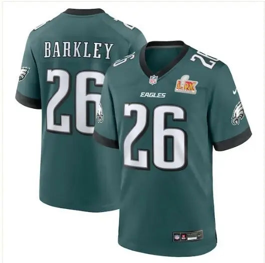 Green Saquon Barkley Philadelphia Eagles Super Bowl LIX jersey with 26 on front and back