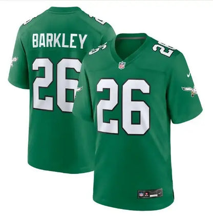 Green Saquon Barkley Philadelphia Eagles Nike game jersey with white Barkley and 26 printing