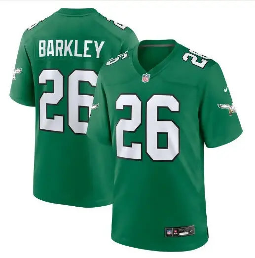 Green Saquon Barkley Philadelphia Eagles Nike game jersey with white Barkley and 26 printing