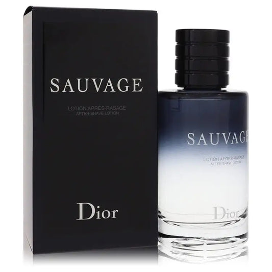 Dior Sauvage aftershave lotion in dark glass bottle with matching black box
